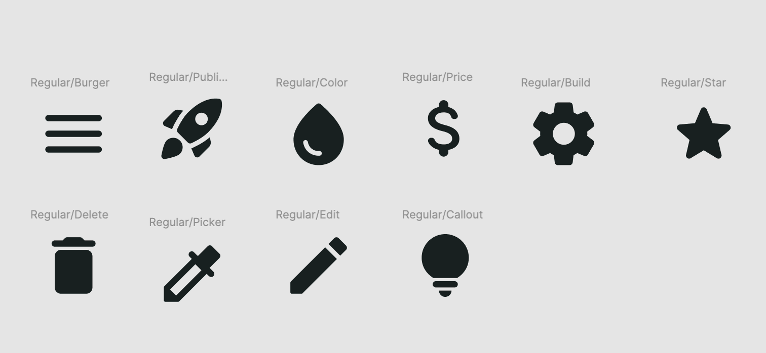 Image showing Figma design system icons with naming conventions.