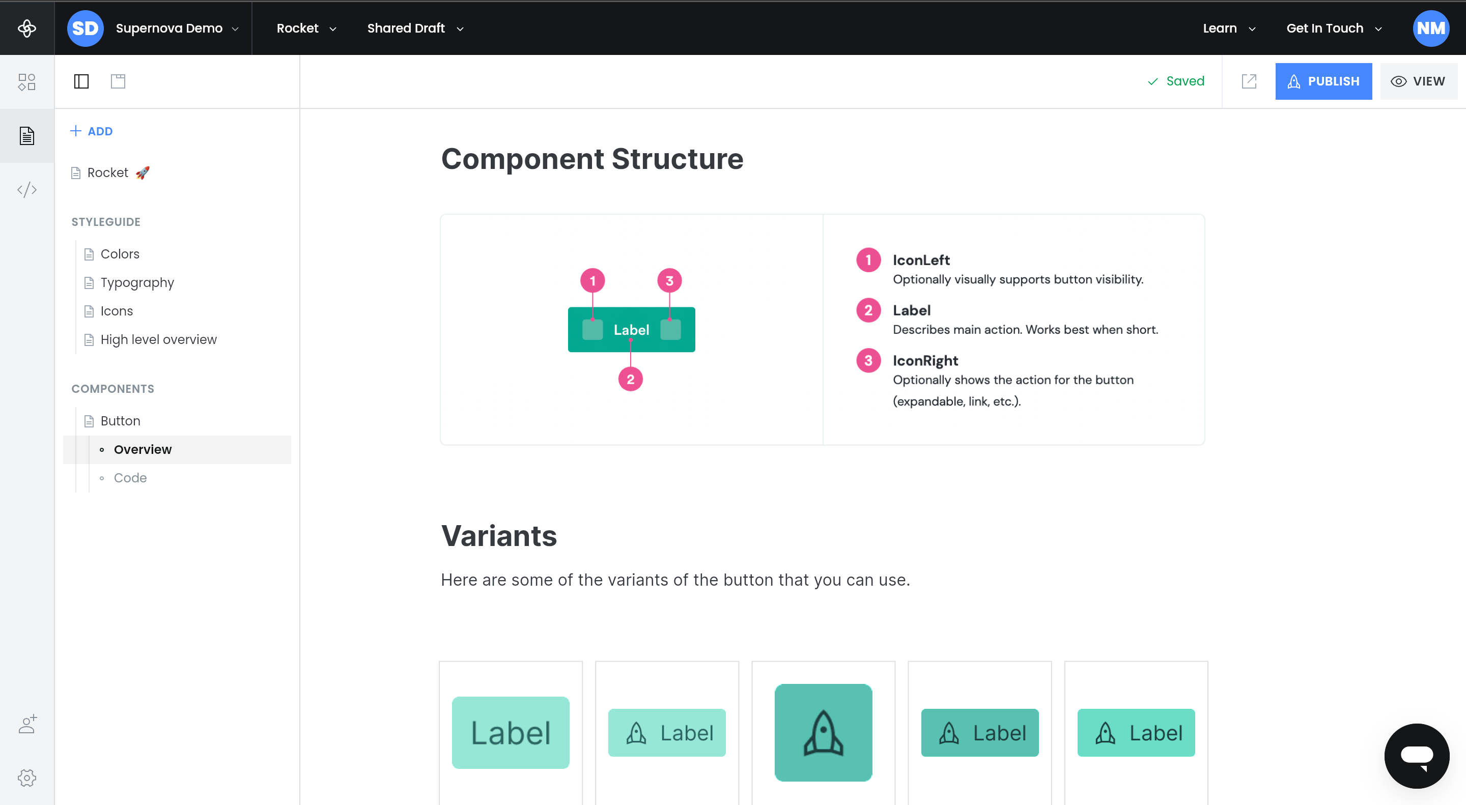 Image showing Figma design system documentation with components in Supernova.