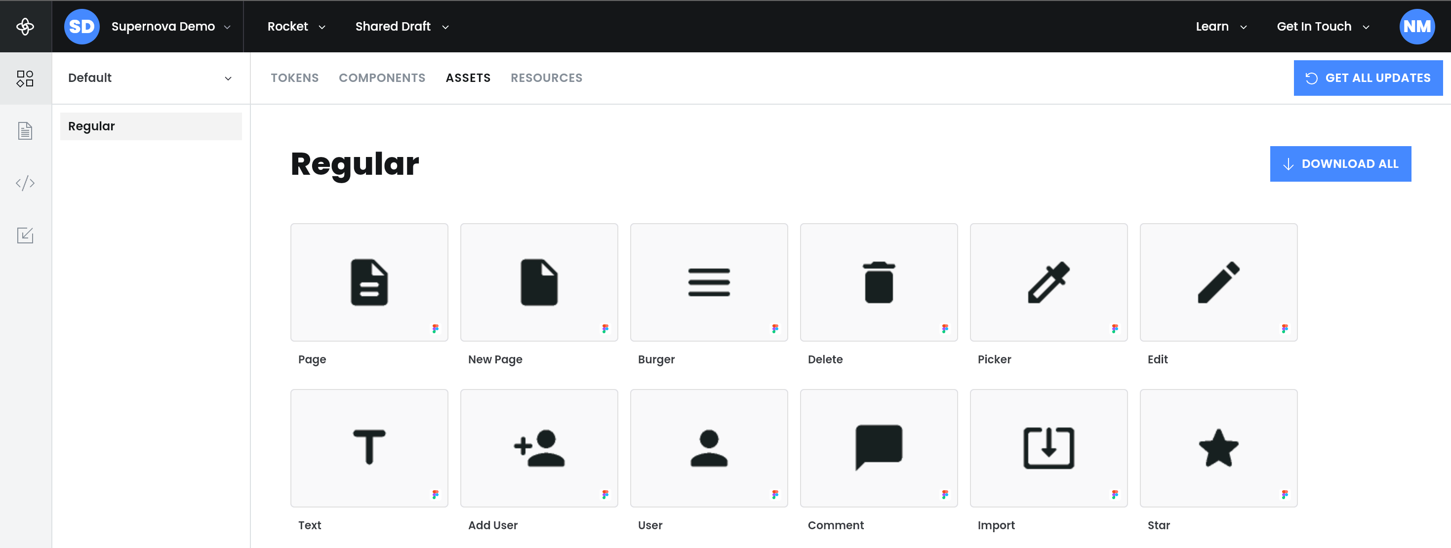 Image of design system assets structure in Supernova.