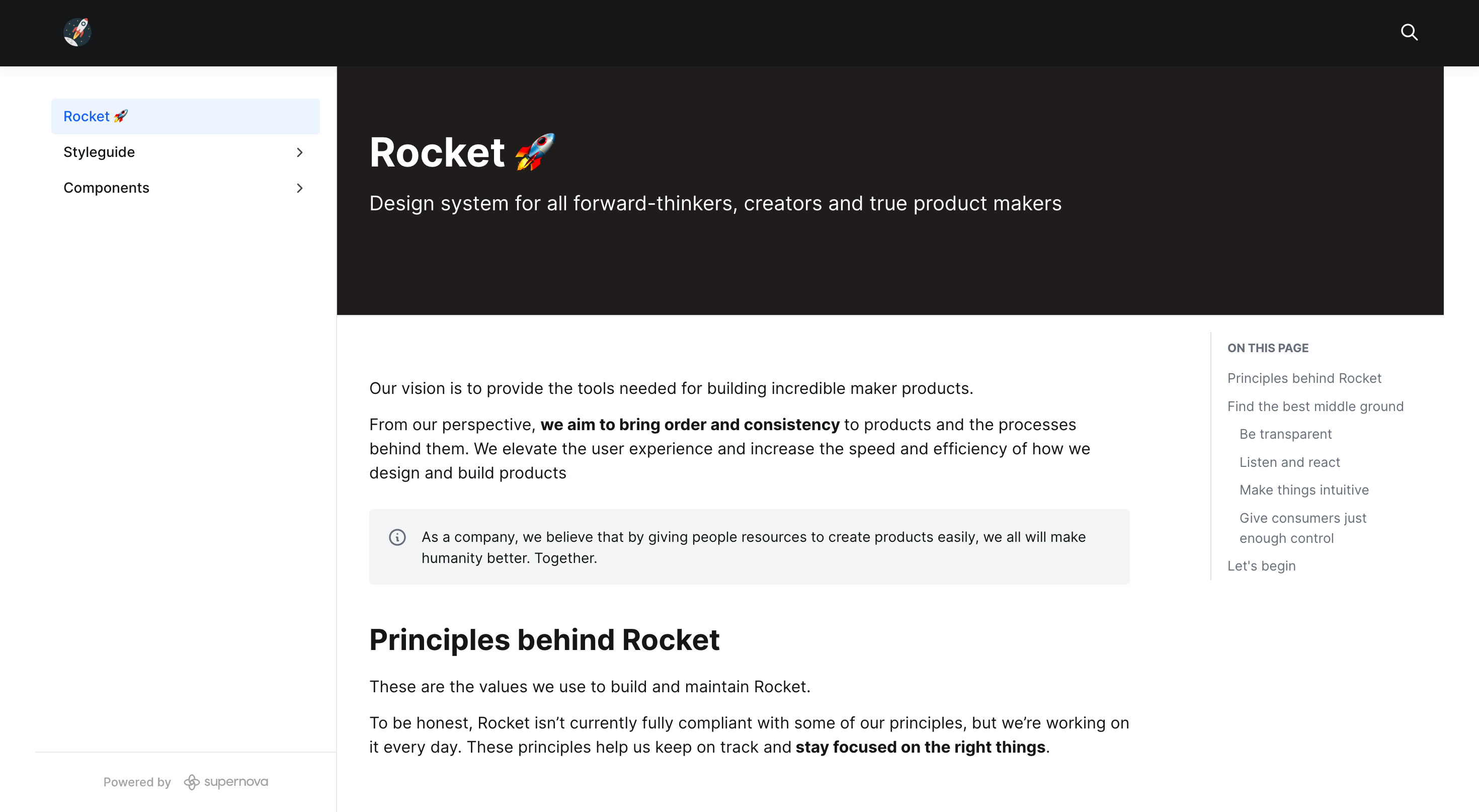 Image of design system documentation structure in Supernova.