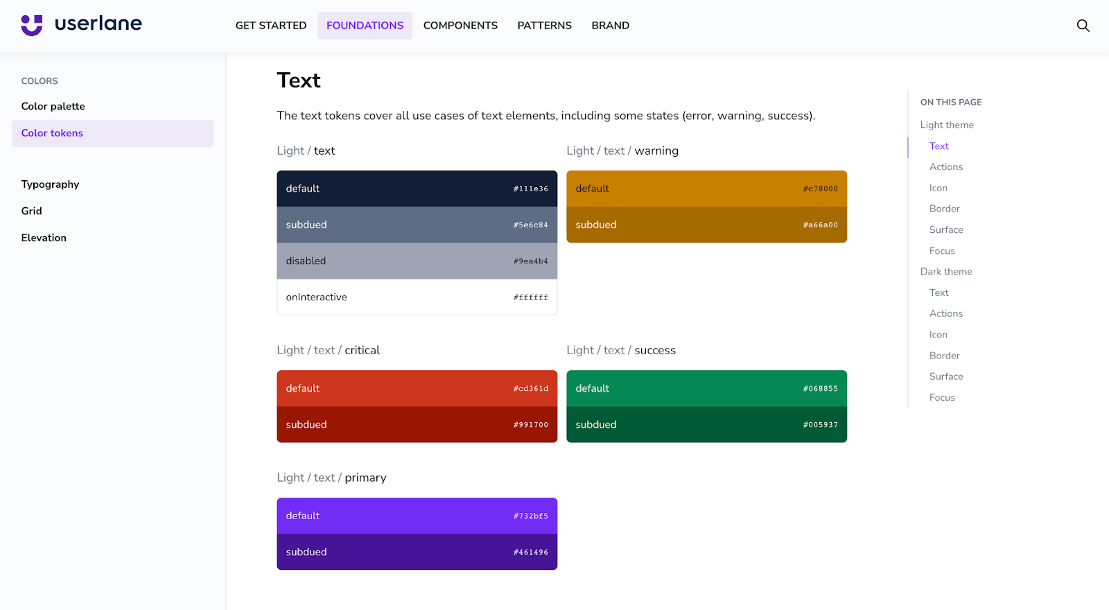 Image of Burrito color tokens, Userlane's design system in Supernova.